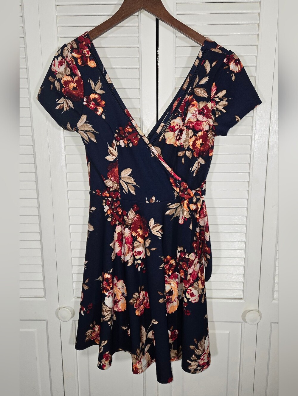 Altar'd State Mila Navy Lightweight Floral Cottagecore Faux Wrap Mini Dress Sz S